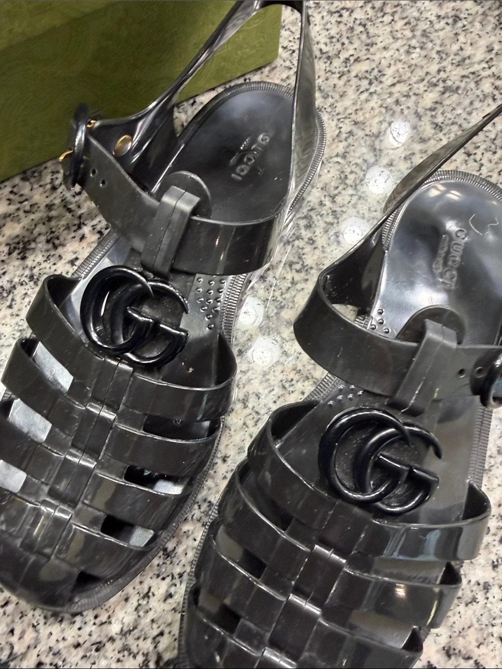 Gucci Black Jelly Woven Slingback Sandals with Interlocking G - Picture 4 of 8